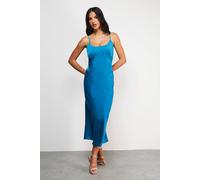 Warehouse Satin Tie Bust Seam Strappy Midi Slip Dress In Blue blue 10