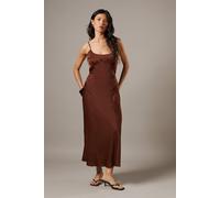 Warehouse Satin Tie Bust Seam Strappy Midi Slip Dress In Chocolate chocolate 10