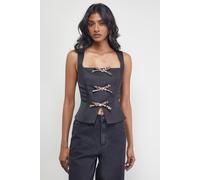 Warehouse Satin Tie Front Corset Top In Black black 14