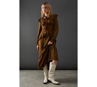 Warehouse Satin Tie Neck Ruffle Midi Dress In Olive olive 10
