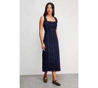 Warehouse Seam Detail Fitted Denim Midi Dress In Indigo indigo 10