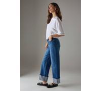 Warehouse Seam Detail Wide Leg Turn Up Denim Jean In Mid Blue mid blue 12