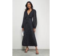 Warehouse Sequin Embellished Fluffy Plunge Neck Midi Dress In Black black 12