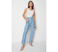 Warehouse Sequin Straight Leg Denim Jeans In Mid Blue mid blue