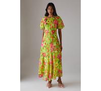 Warehouse Shadow Stripe Tie Neck Bias Midi Dress In Floral floral 6