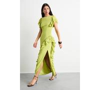 Warehouse Side Split Ruffle Detail Maxi Dress In Lime lime