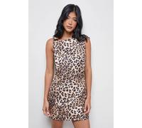 Structured Satin Tie Shoulder Mini Dress Oasis Leopard 8
