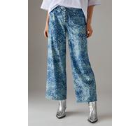 Warehouse Suedette Sequin Lace Up Trouser In Denim-Blue denim-blue