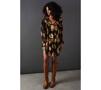Warehouse Sun Metallic Jacquard Frill Detail Mini Smock Dress In Black black 8