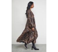 Warehouse Textured Organza Wrap Tier Smock Midi Dress In Animal animal 10