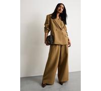 Warehouse Women's The Premium Wide Leg Tailored Trousers in Beige | Size: 14 Warehouse Beige 14