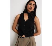 Warehouse Tie Neck Knitted Vest In Black black S