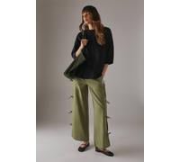 Warehouse Women's Tie Side Wide Leg Trousers in Khaki | Size: 10 Warehouse Khaki 10