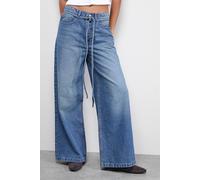 Warehouse Tie Waist Wide Leg Denim Jean In Vintage Wash vintage wash 10