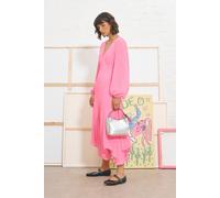 Warehouse Tony Chiffon Plunge Neck Asymmetric Hem Midi Dress In Bright Pink bright pink 16