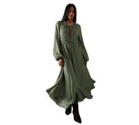 WAREHOUSE Tufted Dobby Chiffon Button Front Tie Neck Hanky Hem Midi Dress, 8, Khaki