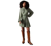 WAREHOUSE Tufted Dobby Chiffon Shirred Waist Flippy Hem Mini Dress, 8, Khaki