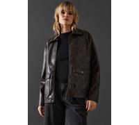 Warehouse Whipstitch Faux Leather Zip Through Jacket In Dark Grey dark grey 6