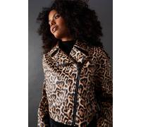Warehouse Women's Animal Oversized Biker Jacket in Leopard | Size: 10
