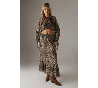 Warehouse Women's Animal Shadow Stripe Drawstring Waist Tier Maxi Skirt | Size: 8