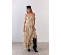 Warehouse Women's Bardot Gathered Seam Detail Tulle Maxi Dress in Ivory | Size: 6