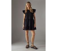 Broderie Mix Tier Mini Smock Dress Warehouse Black 10