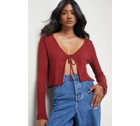 Warehouse Women's Burgundy Crinkle Sheer Tie Detail Cardigan | Size: Medium Warehouse Burgundy M
