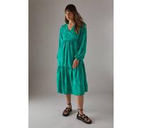 Warehouse Women's Burnout Chiffon Wrap Smock Midi Dress in Green | Size: 8