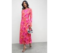 Warehouse Women's Burnout Floral Chiffon Slash Neck Bias Midi Dress in Pink | Size: 10