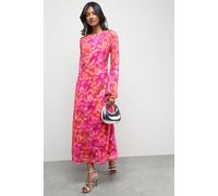 Warehouse Women's Burnout Floral Chiffon Slash Neck Bias Midi Dress in Pink | Size: 10 Warehouse Pink 10