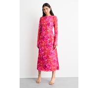 Warehouse Women's Burnout Floral Chiffon Slash Neck Bias Midi Dress in Pink | Size: 16