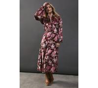 Warehouse Women's Burnout Floral Velvet Frill Shoulder Tie Front Midi Dress | Size: 8 Warehouse Floral 8