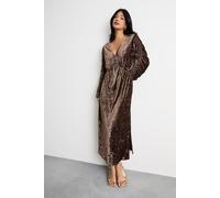 Warehouse Women's Burnout Velvet Batwing Midi Dress in Chocolate | Size: 8 Warehouse Chocolate 8