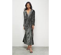 Warehouse Women's Burnout Velvet Batwing Midi Dress in Khaki | Size: 16