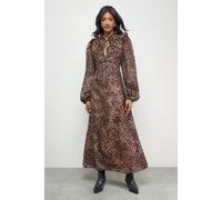 Warehouse Women's Burnout Velvet Frill Shoulder Tie Front Midi Dress in Animal | Size: 12 Warehouse Animal 12