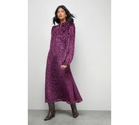 Warehouse Women's Burnout Velvet Frill Shoulder Tie Front Midi Dress in Purple | Size: 10