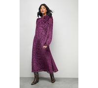 Warehouse Women's Burnout Velvet Frill Shoulder Tie Front Midi Dress in Purple | Size: 12 Warehouse Purple 12