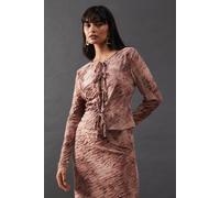 Warehouse Women's Burnout Velvet Tie Front Top in Zebra | Size: 10 Warehouse Zebra 10