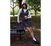 Warehouse Women's Check V Neck Belted Pinafore Mini Dress in Brown | Size: 8 Warehouse Brown 8