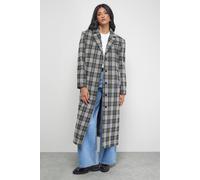 Warehouse Women's Checked Oversized Maxi Coat in Black | Size: 14