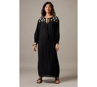 Warehouse Women's Cheesecloth Embroidered Trim Insert Midi Smock Dress in Black | Size: 8 Warehouse Black 8