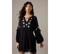 Warehouse Women's Cheesecloth Embroidered Trim Insert Mini Dress in Black | Size: 10 Warehouse Black 10