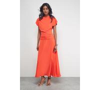 Warehouse Women's Chiffon Grown On Sleeve Drop Waist Midi Dress in Orange | Size: 10 Warehouse Orange 10