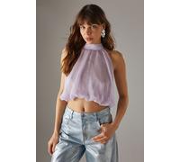 Warehouse Women's Chiffon Halter Bubble Crop Top in Lilac | Size: 14 Warehouse Lilac 14