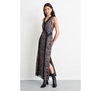 Warehouse Women's Chiffon Printed Dress With Lace in Snake | Size: 12