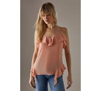 Warehouse Women's Chiffon Ruffle Tendril Hem Cami Top in Peach | Size: 14