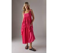 Warehouse Women's Chiffon Ruffle Tier Smock Midi Sundress in Hot Pink | Size: 10 Warehouse Hot Pink 10