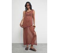 Warehouse Women's Chiffon Tie Side Column Midi Skirt in Chocolate | Size: 6