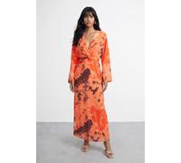 Warehouse Women's Chiffon Wrap Knot Front Maxi Dress in Orange | Size: 12 Warehouse Orange 12