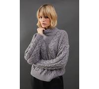 Chunky Cable Knit Roll Neck Jumper Warehouse Grey Marl L